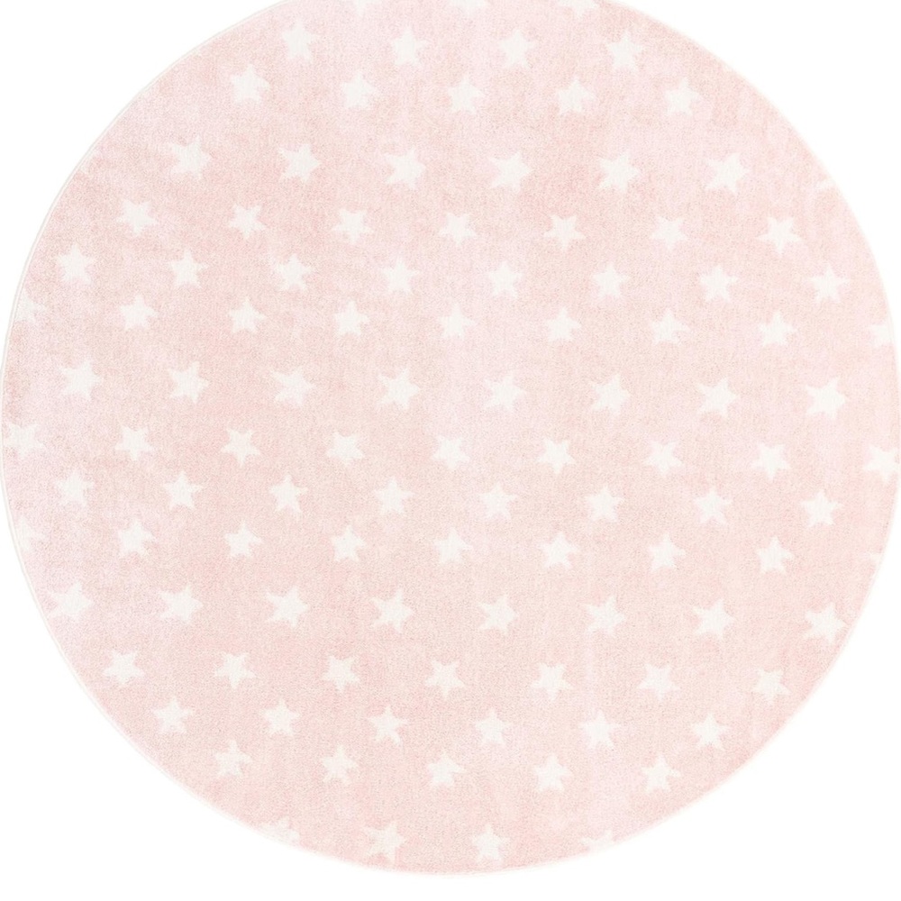 Pink Round Rug with Star Pattern - 7’10” Round - Picture 2 of 4